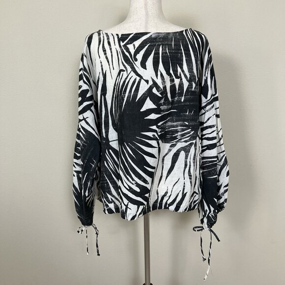 Bryn Walker LINEN COTTON Top Size 2X Long Sleeve Tropical Lagenlook Coastal Boxy - Picture 13 of 16